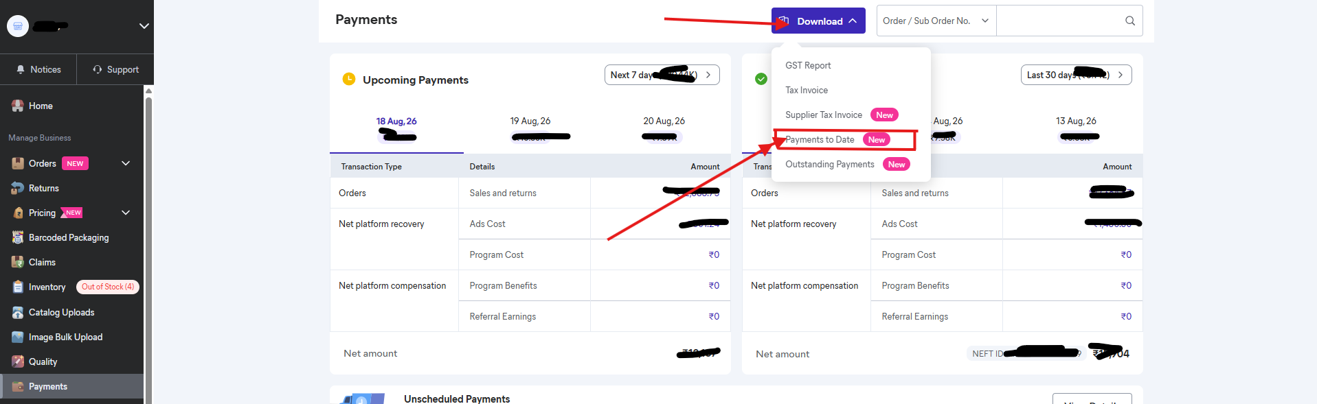 In the dropdown, click Payments to Date